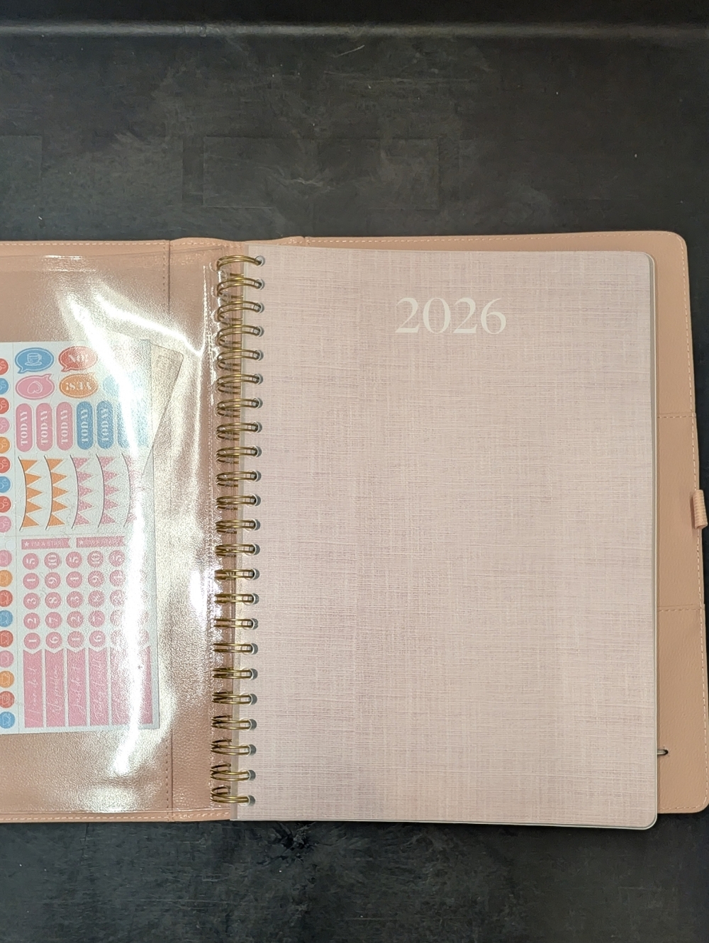 2026 Pink Spiral Planner with Sticker Sheet And Vegan Leather Case